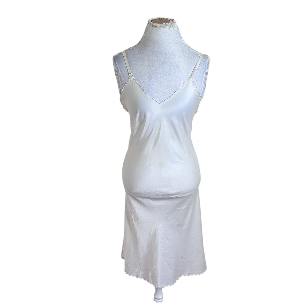 I. Magnin Vintage Satin Scalloped Bias Cut Slip Dress 40 Cream Bridal Nightgown